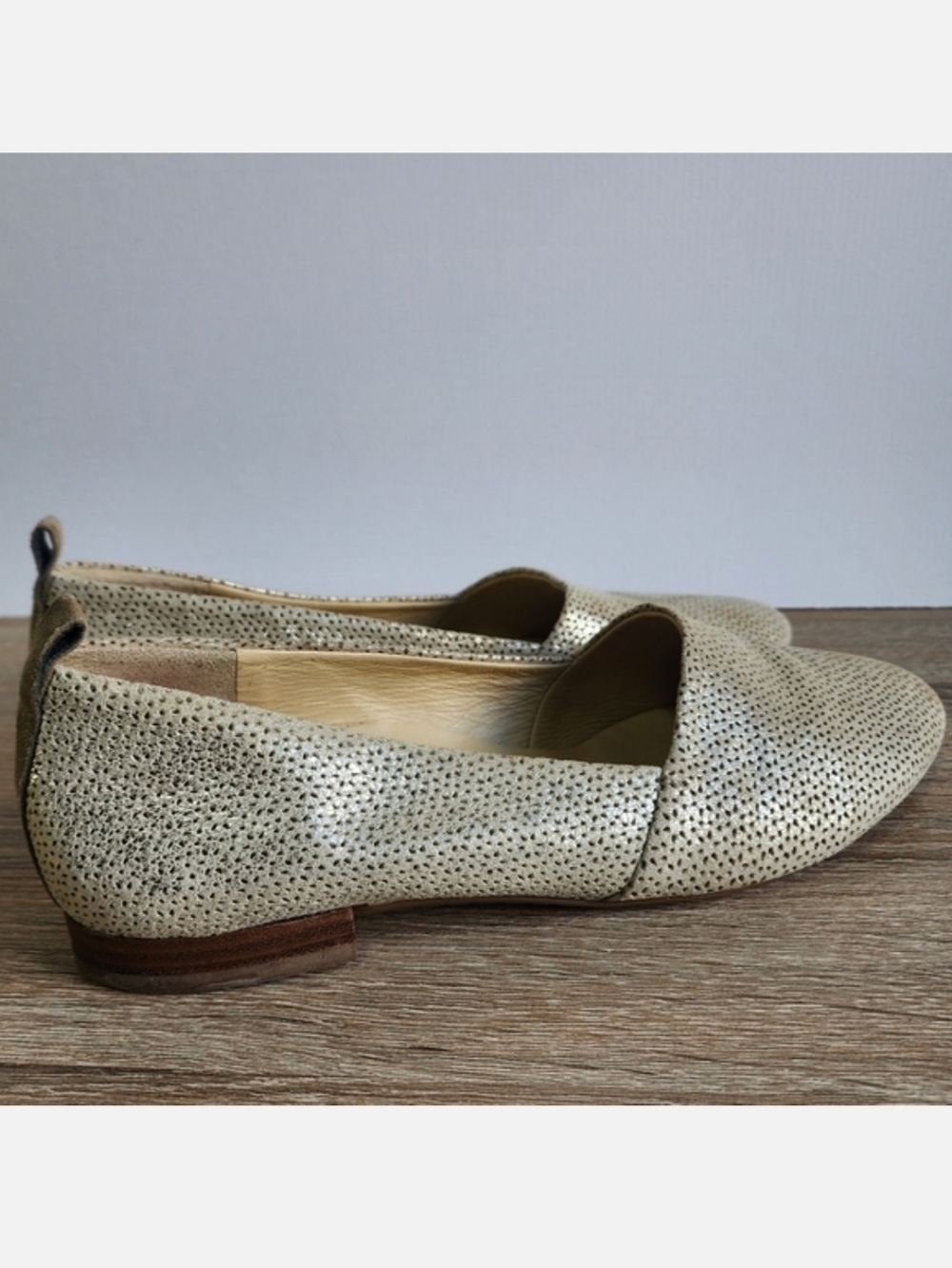 PAUL GREEN Lenny Gold Metallic Perforated Leather Slip On Loafer Shoe